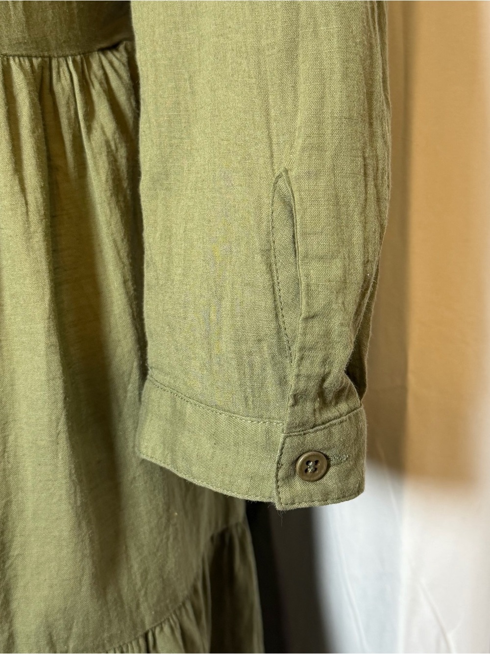 Jenni Kayne James Tiered Dress XS Moss Green Cotton Linen Midi A-Line - Picture 10 of 13
